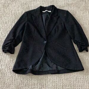 Gibson Black Blazer with Notched Lapel and Rouched Sleeves